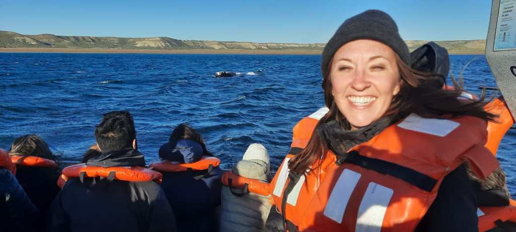 Puerto Madryn: Nicki on a whale-watching tour with Bottazzi Tours, from Puerto Piramides.