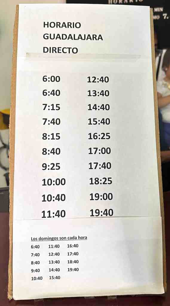 the bus schedule from Ajijic to Guadalajara