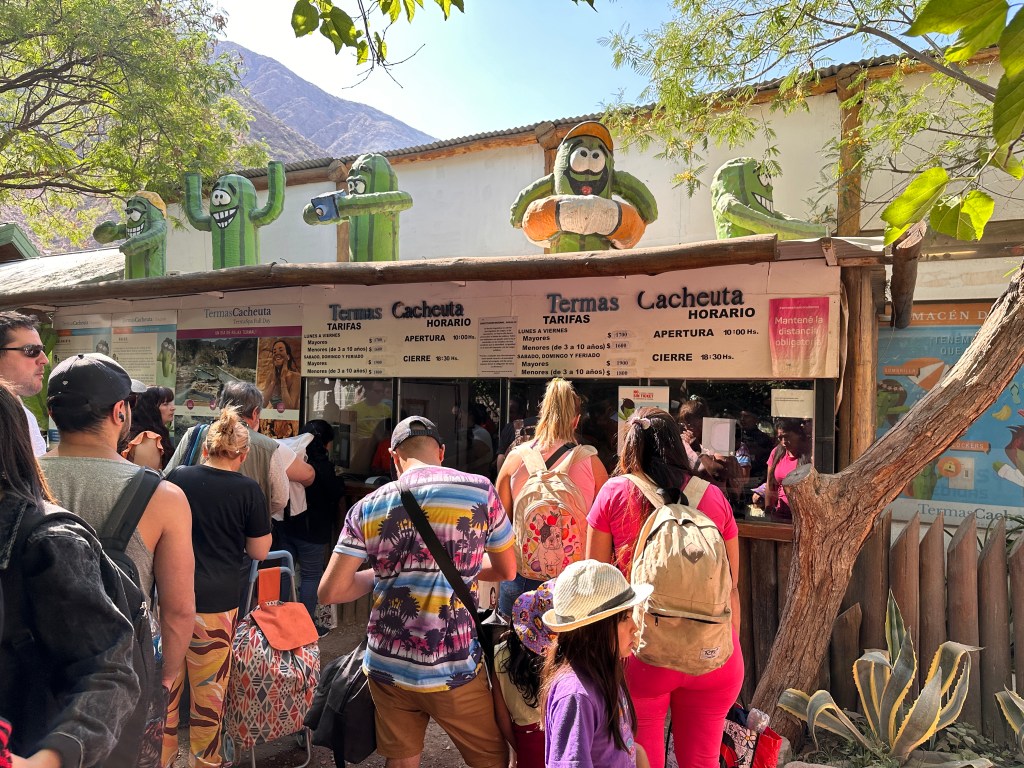 The line to buy tickets at the entrance to the Cacheuta Water Park