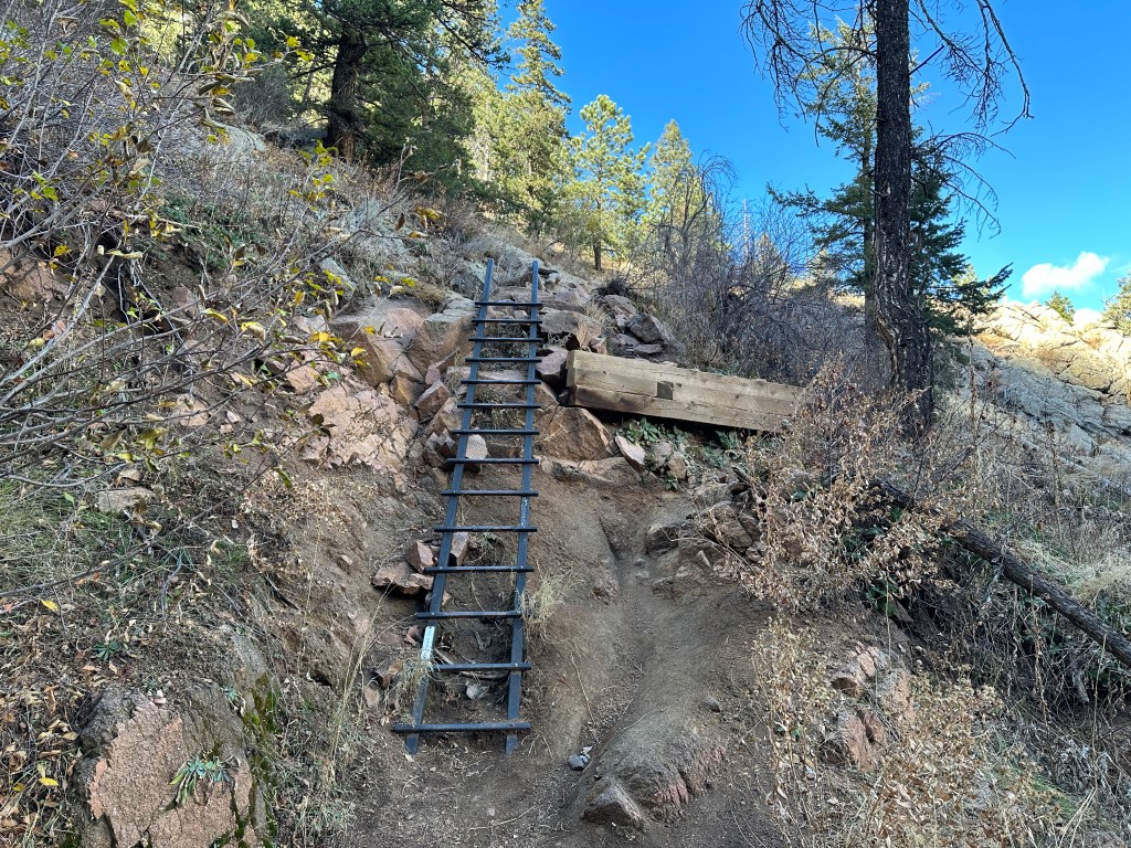 There is a ladder on the side of the steep path to make it easier to climb up.