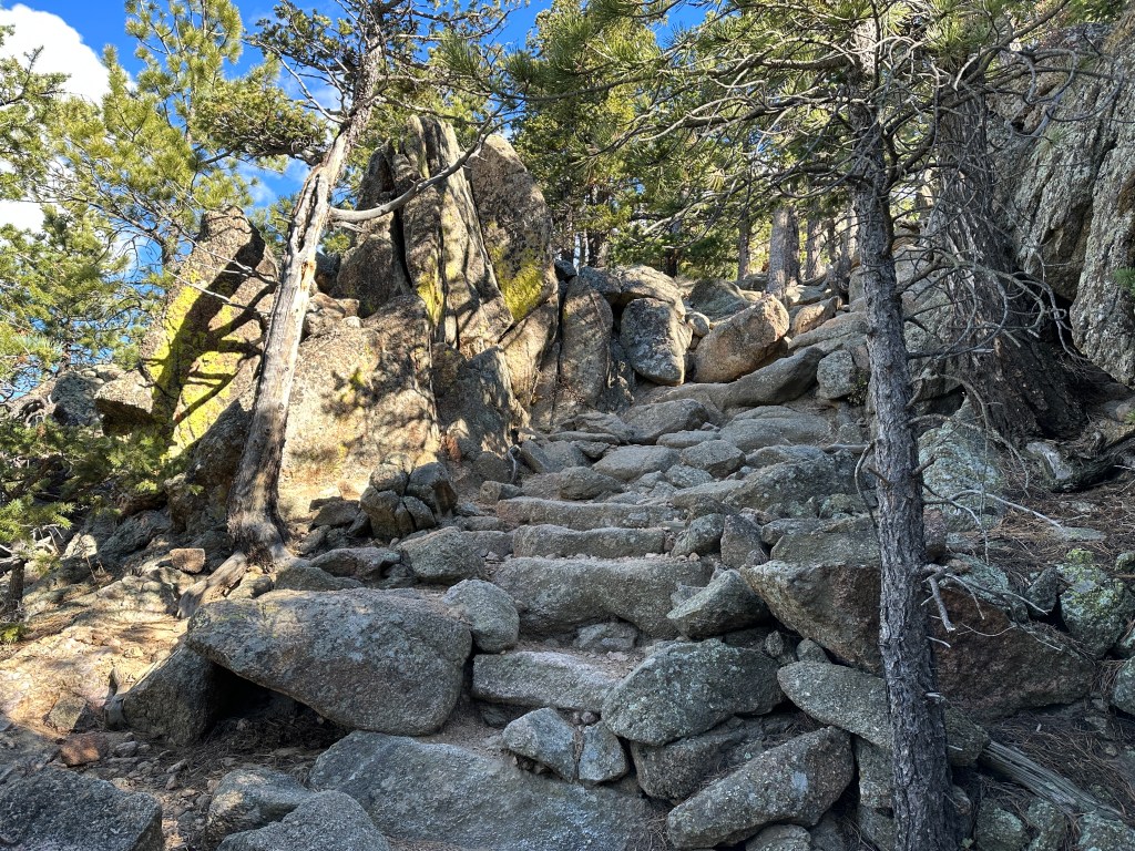 Huge rocks form stairs along the EM Greenman Trail in Boulder on the way up to Green Mountain.