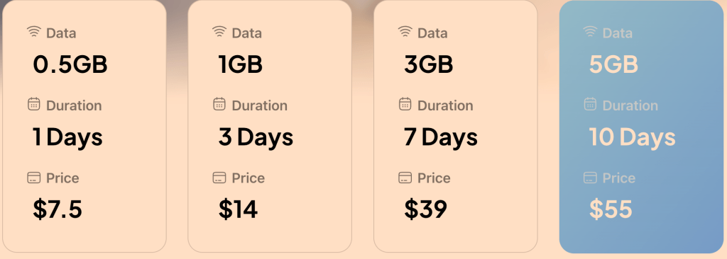Know about Cairo: Screenshot of prices for eSIMPLE, an eSIM company