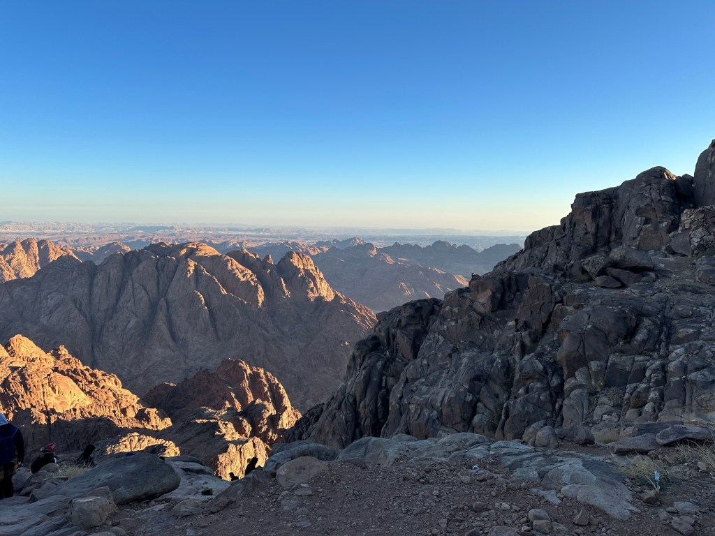 This is a view of the surrounding mountains that you cannot see while hiking Mt Sinai because of the darkness. You can see everything as you descend in the daylight.