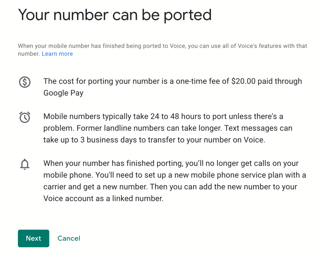 This is a screenshot from google voice saying that my number can be ported out.